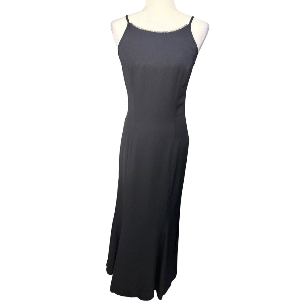 Vtg 90s Jessica McClintock Gunne Sax Dress S Black Rhinestone Maxi Formal Prom